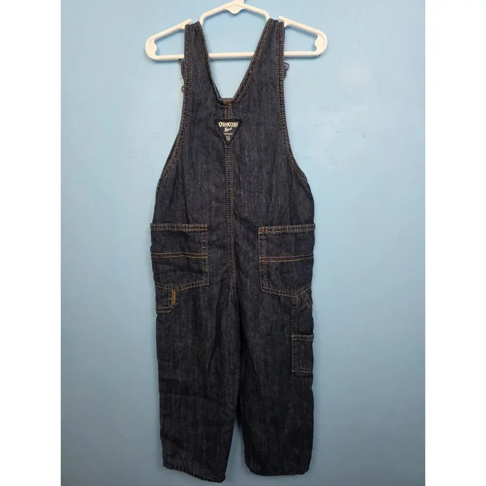 OshKosh Bgosh 3T Denim Buffalo Plaid Flannel Lined Bibs Overalls Jean Toddler